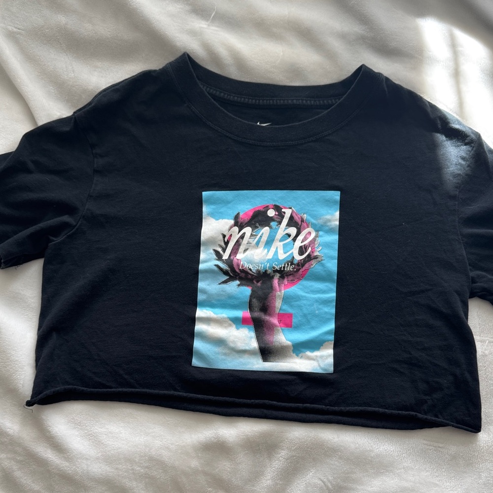 Nike Black Crop Top with Graphic Design